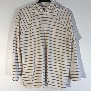 Max & Mia Womens Striped Waffle Knit Hoodie Cream Purple Thermal Top Large